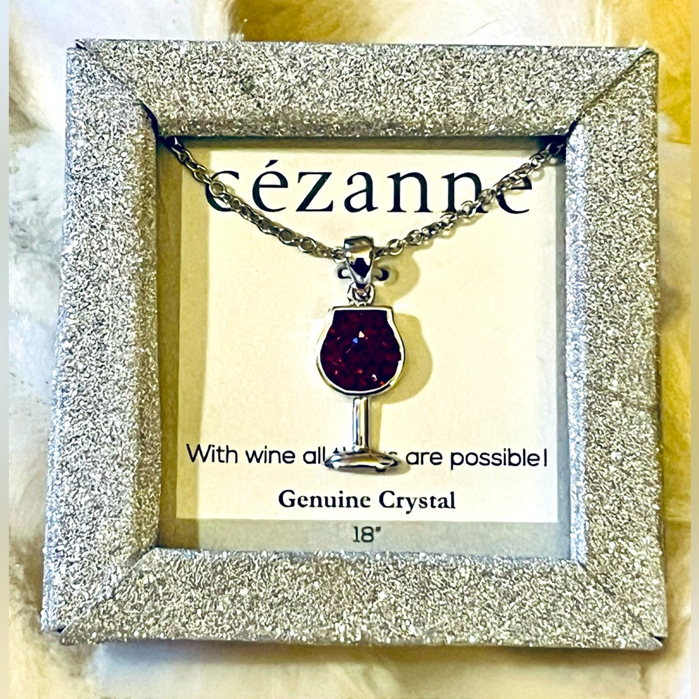 Cezanne wine glass necklace genuine crystal NWOT